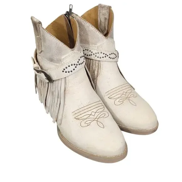 Sterling River Cowboy Boots Distressed Leather Fringe Buckle Zip Ankle Sz 9 - Picture 2 of 11